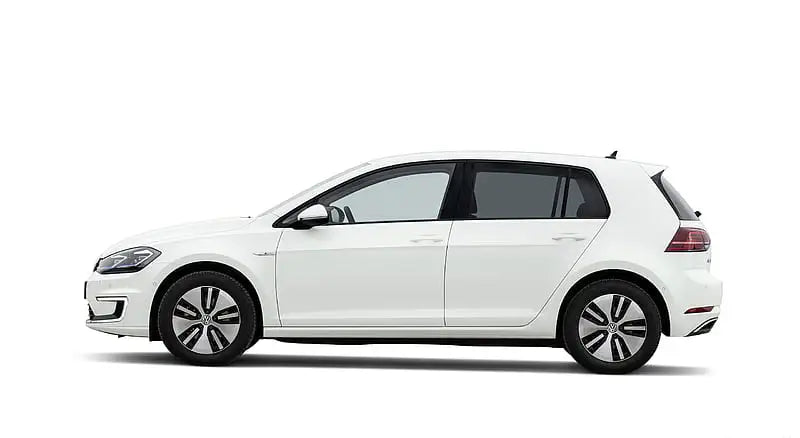 White volkswagen golf hatchback with black alloy wheels and sleek, modern design