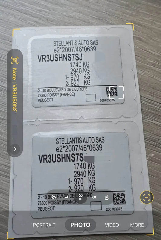Opel  Vauxhall VIN Sticker