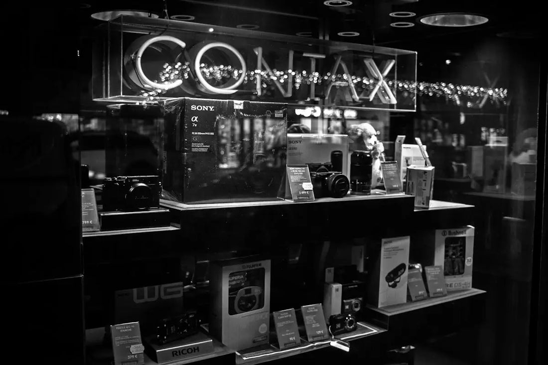 Contax camera display in a store window