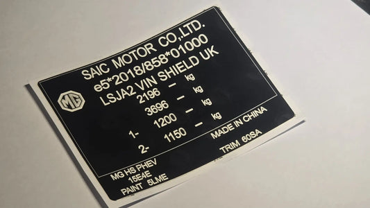 MG (Set) Vehicle Identification Labels, Data Plates & Compliance Tags