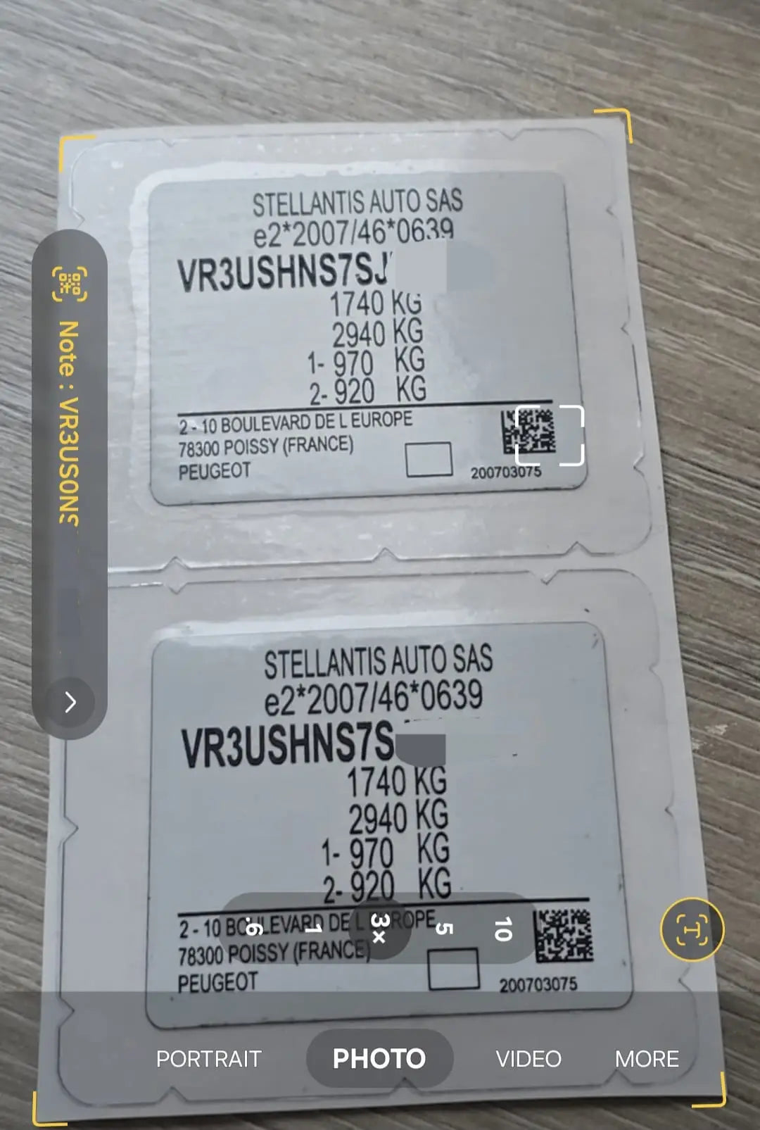 Opel  Vauxhall VIN Sticker