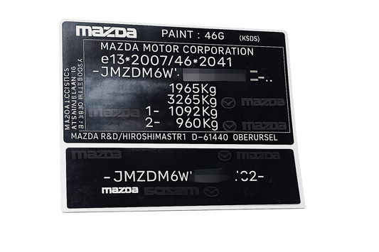 Mazda VIN Sticker Set