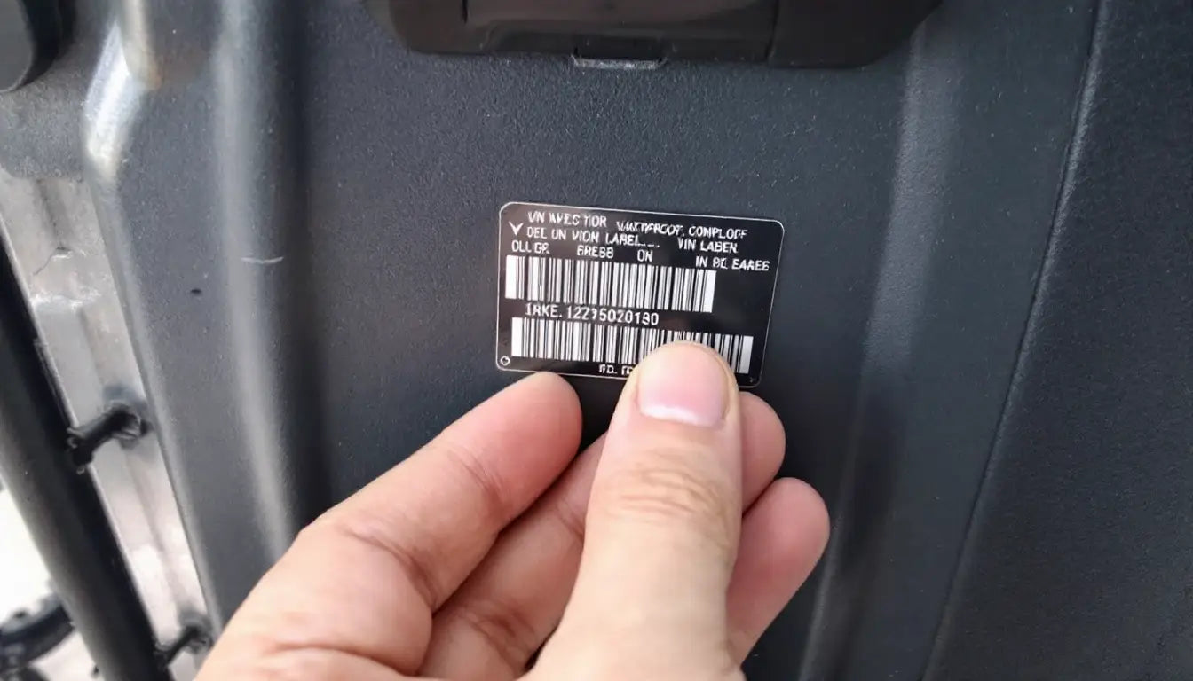 Weatherproof compliant VIN label on UK vehicle door jamb