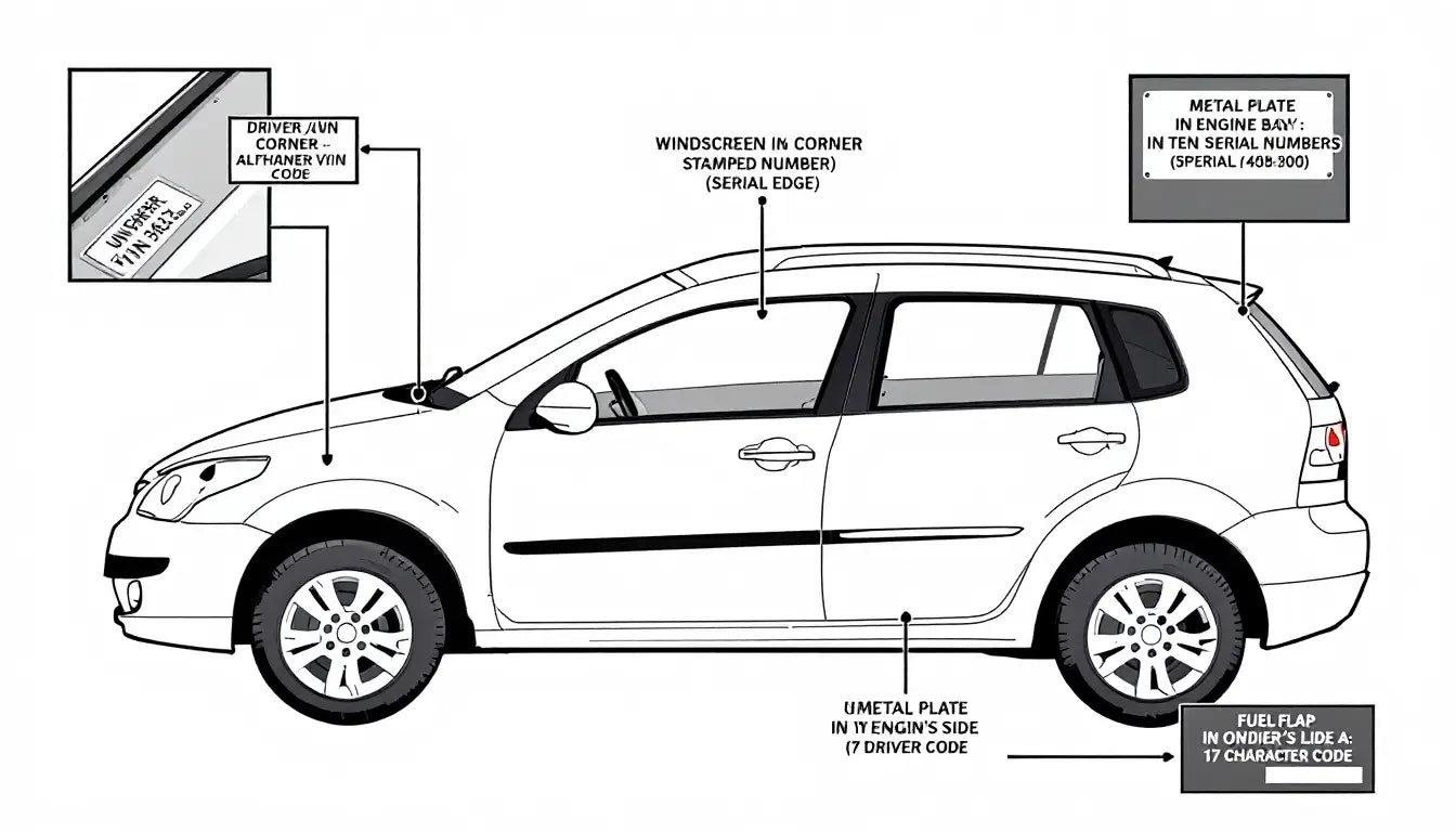 Common vehicle identification label locations on a UK car