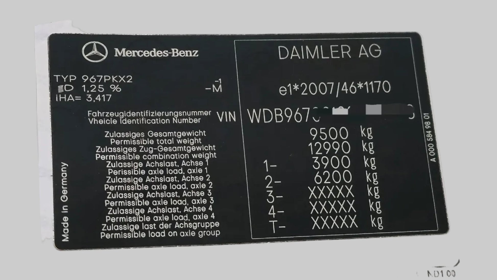 hgv vin sticker plate