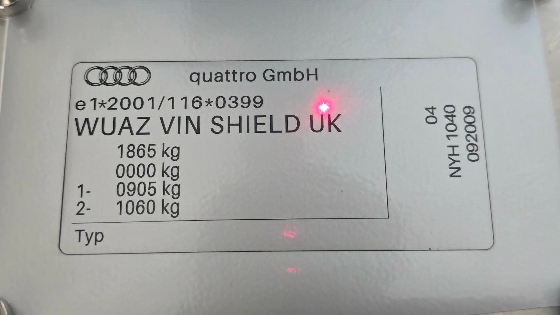 Audi Door B Pillar - Engine Bay Label