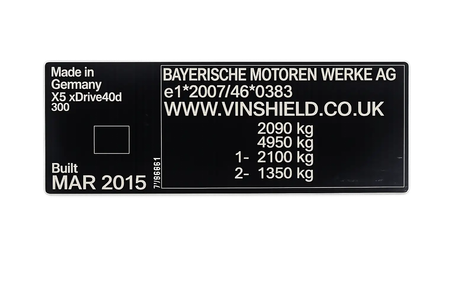 vin sticker for bmw chassis plate