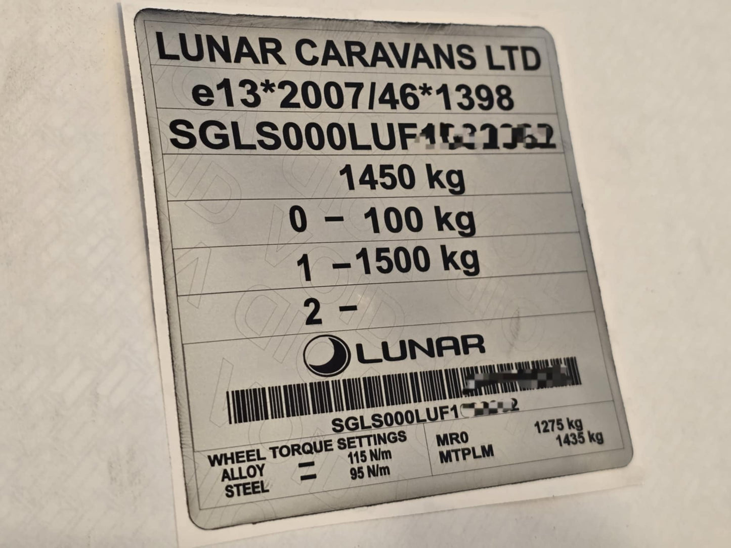 Unreadable manufacturer information plates
Lost or missing caravan VIN plates