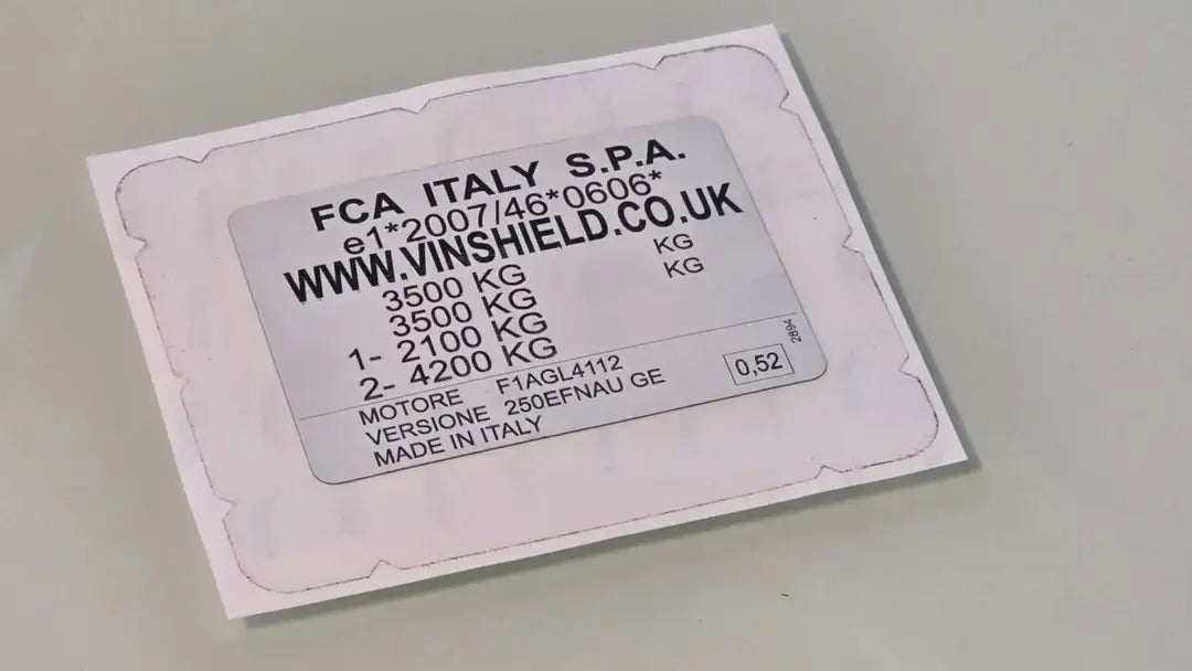 Order a complete Citroën VIN replacement set including a Citroën door / B-pillar VIN label, Citroën windscreen VIN sticker, and Citroën chassis VIN plate.