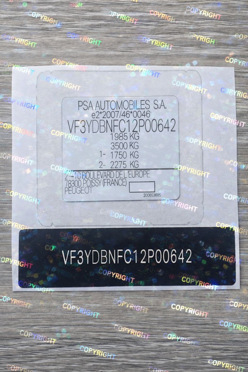 Peugeot VIN Sticker Replacement Set UK - VIN tag sticker decal plate