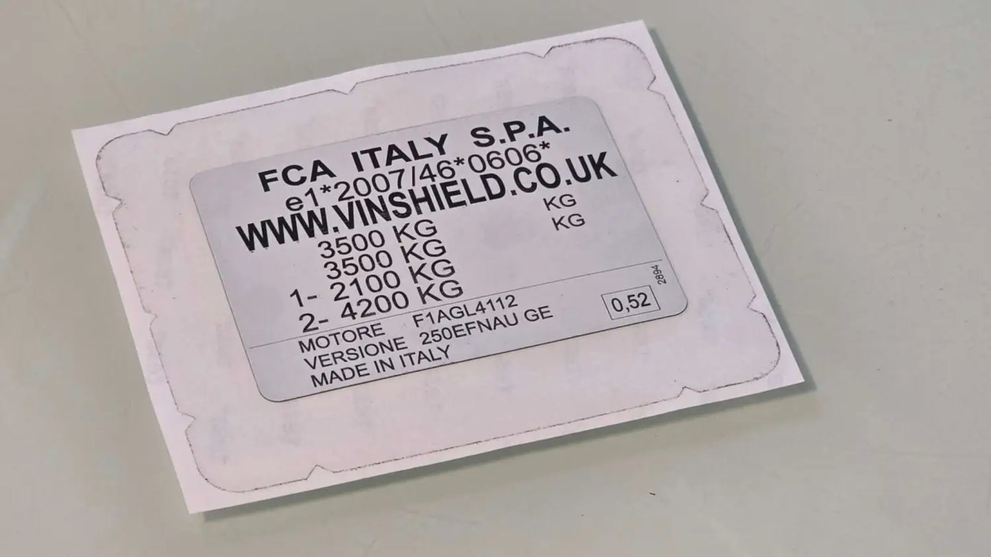 Order a complete Citroën VIN replacement set including a Citroën door / B-pillar VIN label, Citroën windscreen VIN sticker, and Citroën chassis VIN plate. Manufactured in the UK using durable automotive-grade materials for long-lasting identification.