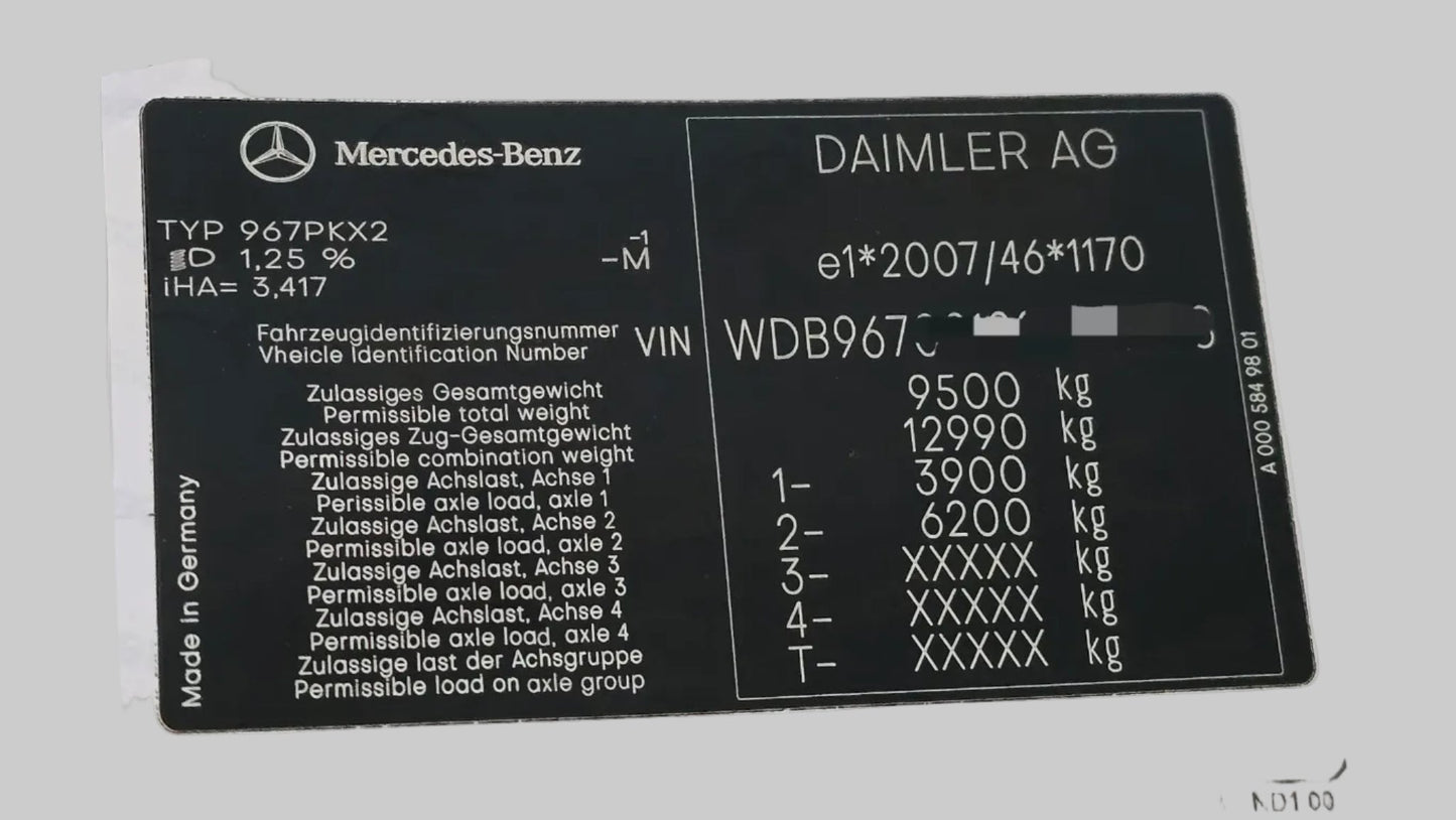 hgv vin sticker plate