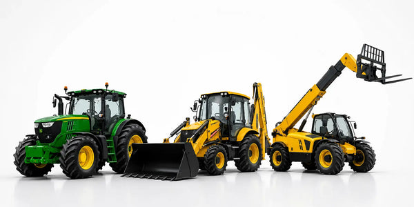 Green and yellow john deere tractor with black front loader attachment