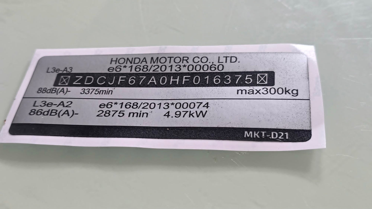 Honda Motorcycle VIN Label Replacement UK