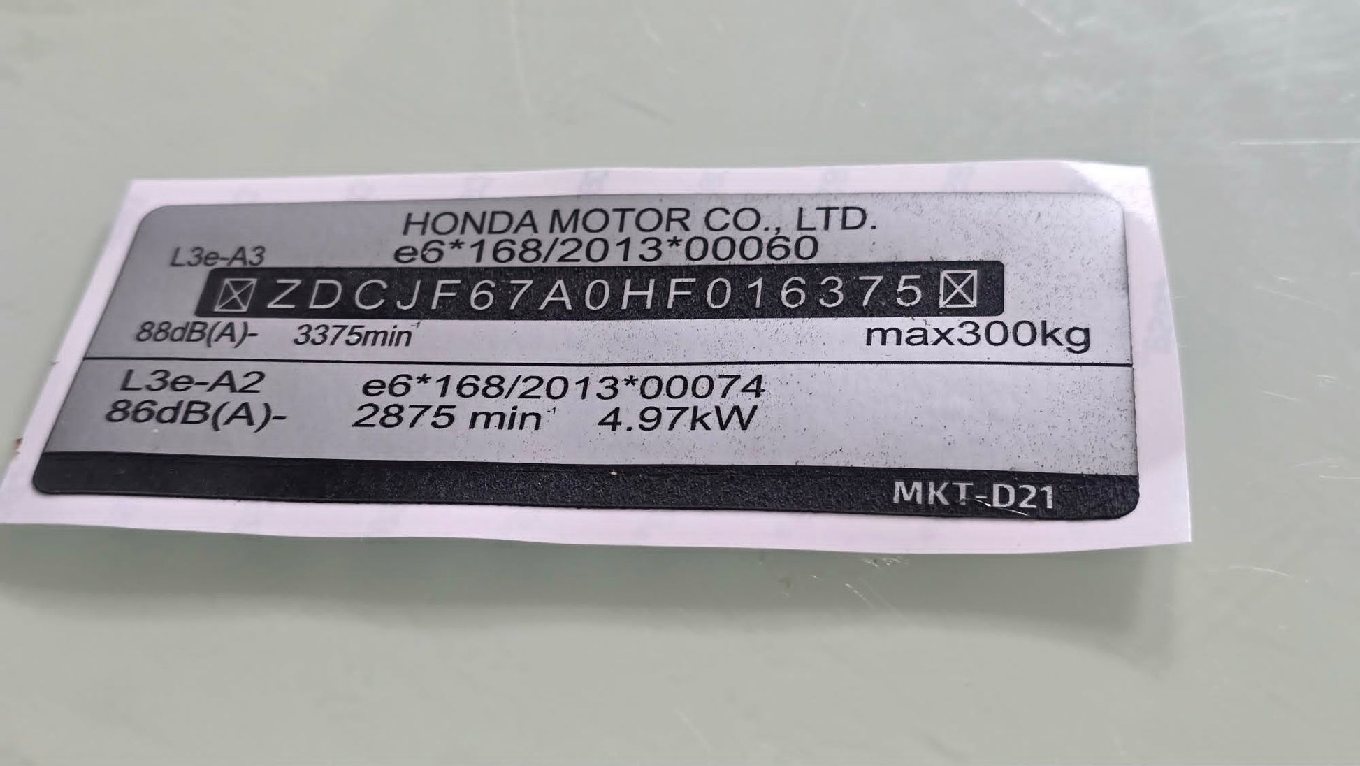Honda Motorcycle VIN Label Replacement UK