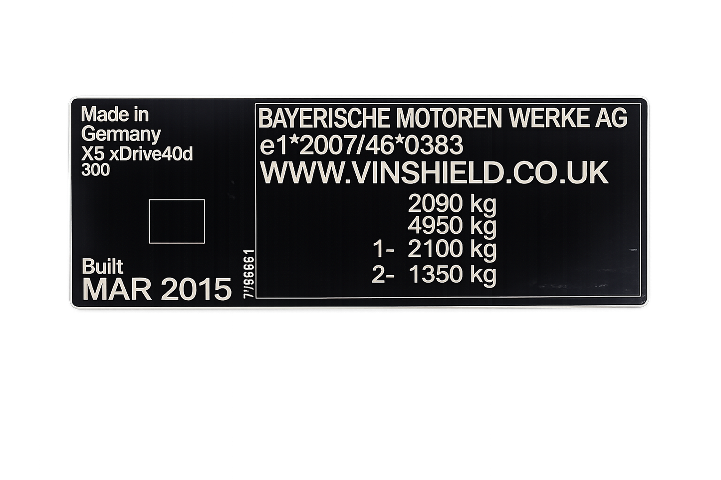 vin sticker for bmw chassis plate