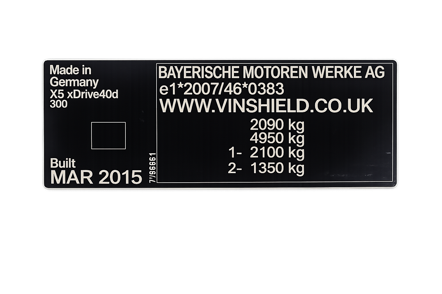 vin sticker for bmw chassis plate