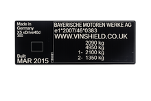 vin sticker for bmw chassis plate