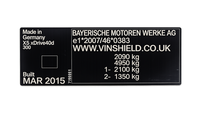 vin sticker for bmw chassis plate