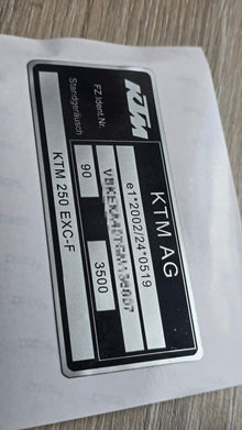 KTM 250 EXC F FRAME VIN STICKER
