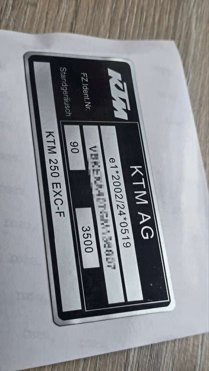 KTM 250 EXC F FRAME VIN STICKER