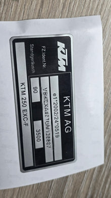 KTM 250 EXC F FRAME VIN STICKER