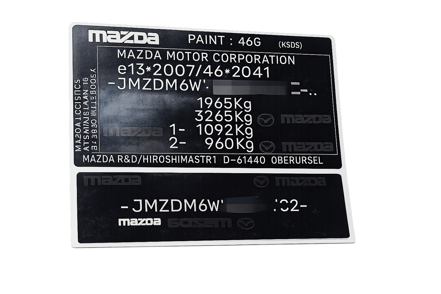 Mazda VIN Sticker Set