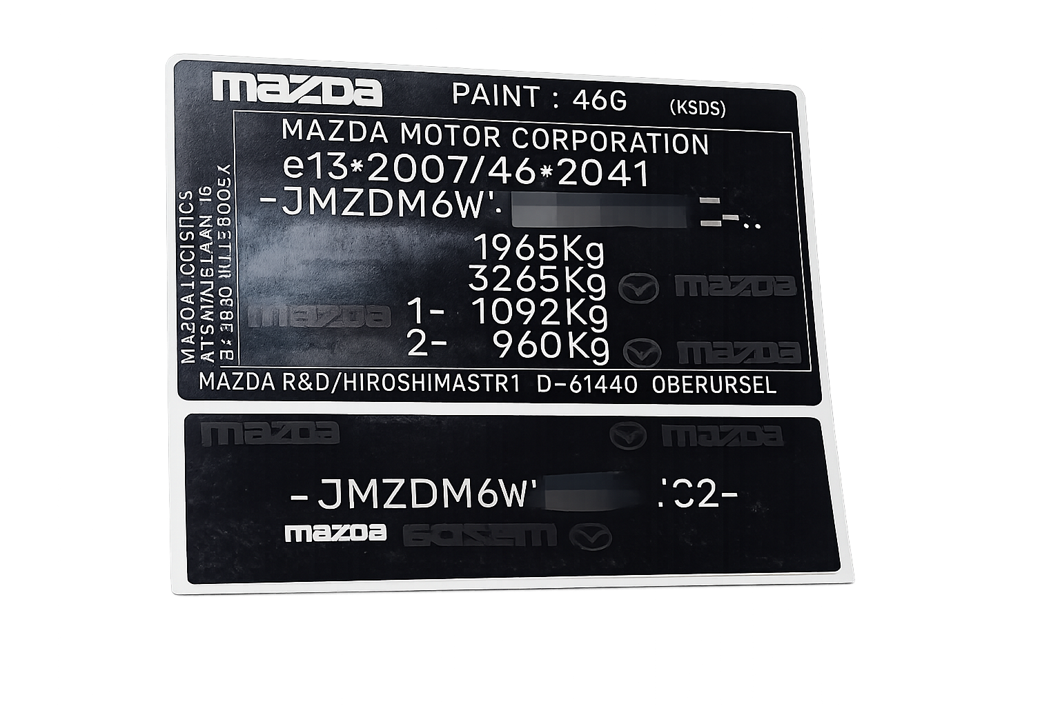Mazda VIN Sticker Set