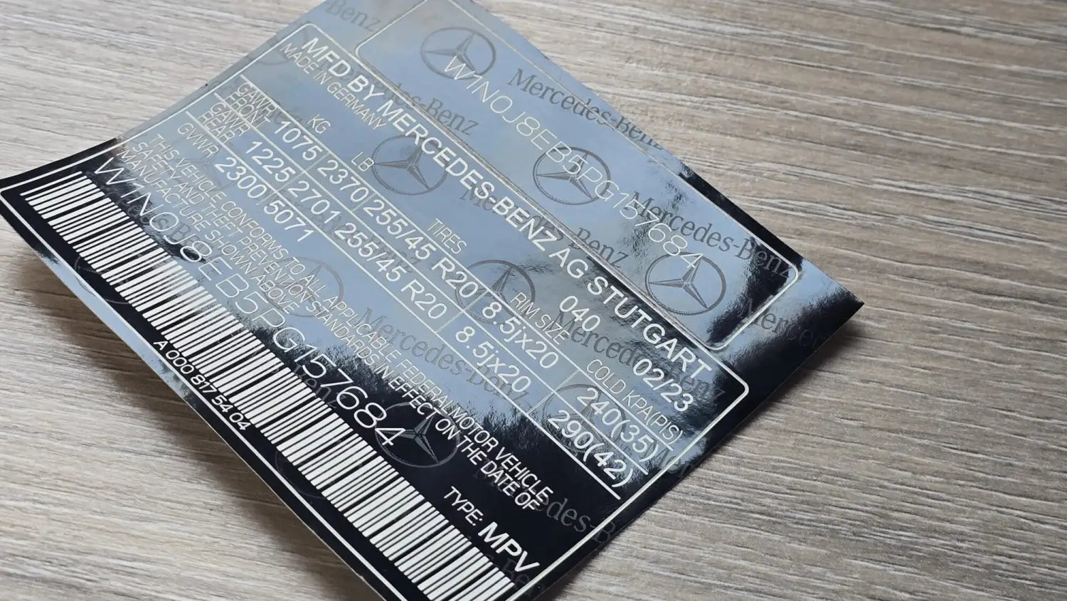 Mercedes Benz VIN Sticker Replacement USA Door Label