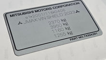 Order a complete Mitsubishi VIN replacement set including a door / B-pillar VIN label, windscreen VIN sticker, and chassis VIN plate / engine bay data plate. Manufactured in the UK using durable automotive-grade materials for long-lasting identification.