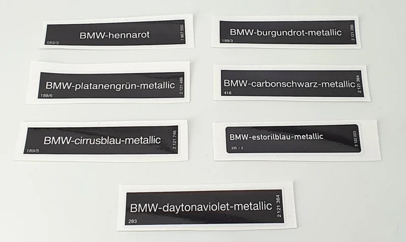Need a paint code label replacement? We manufacture replacement vehicle paint code stickers for all makes and models — ideal when the original colour code label is missing, damaged, faded, peeling, or painted over.