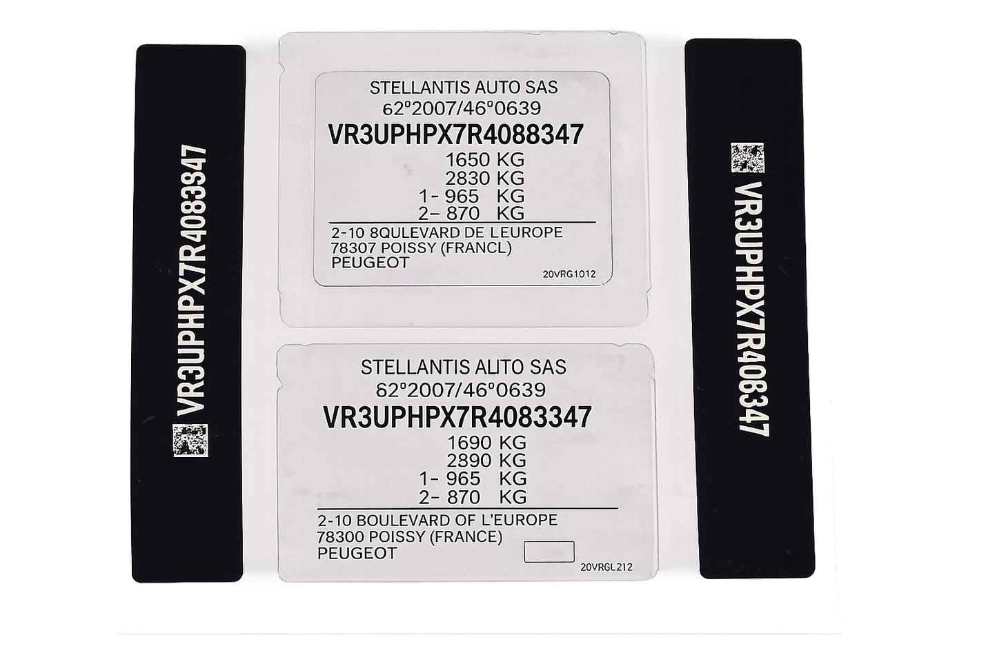 Peugeot VIN Sticker Replacement Set UK - VIN tag sticker decal plate