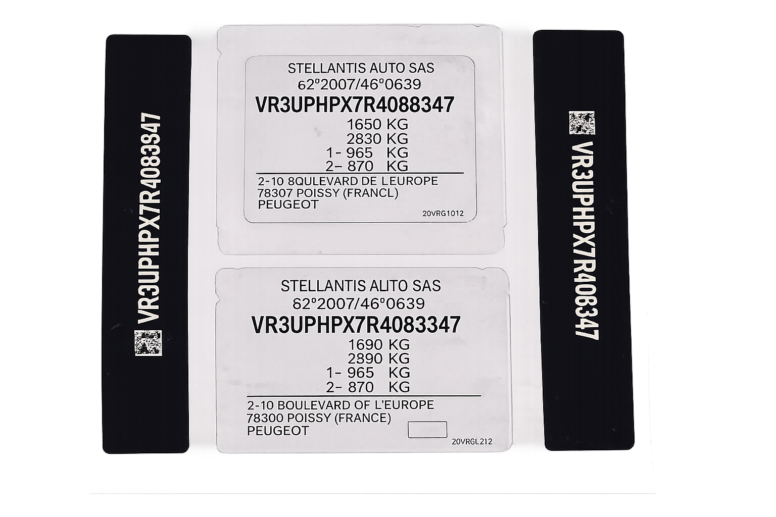 Peugeot VIN Sticker Replacement Set UK - VIN tag sticker decal plate