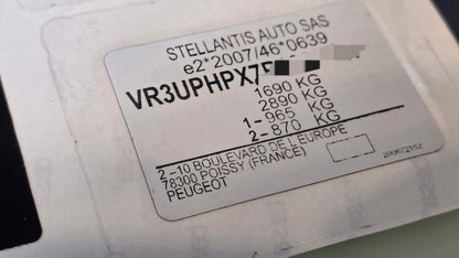 Peugeot VIN Sticker Replacement Set UK - VIN tag sticker decal plate