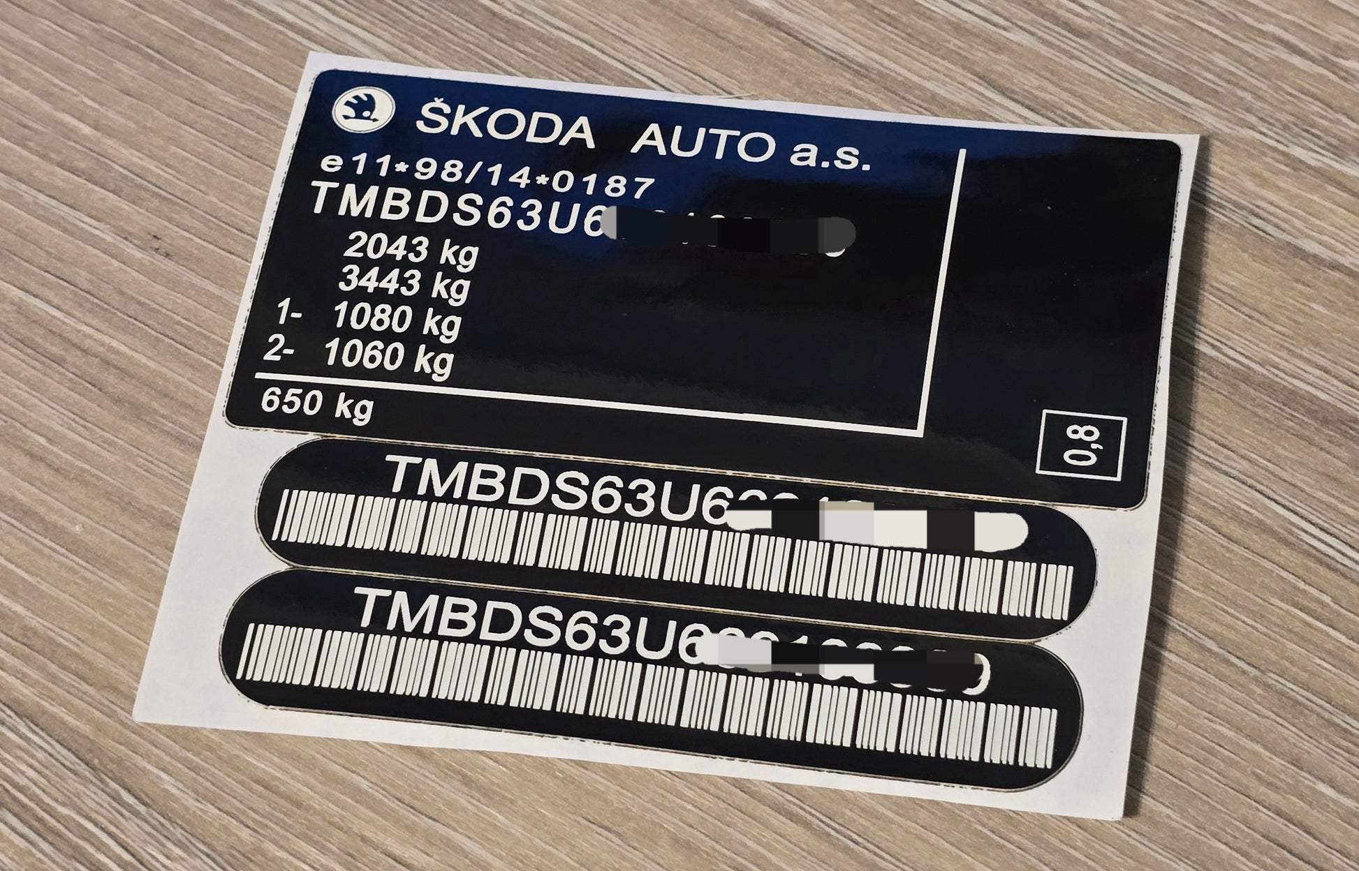 Skoda VIN stickers - VIN tag sticker decal plate