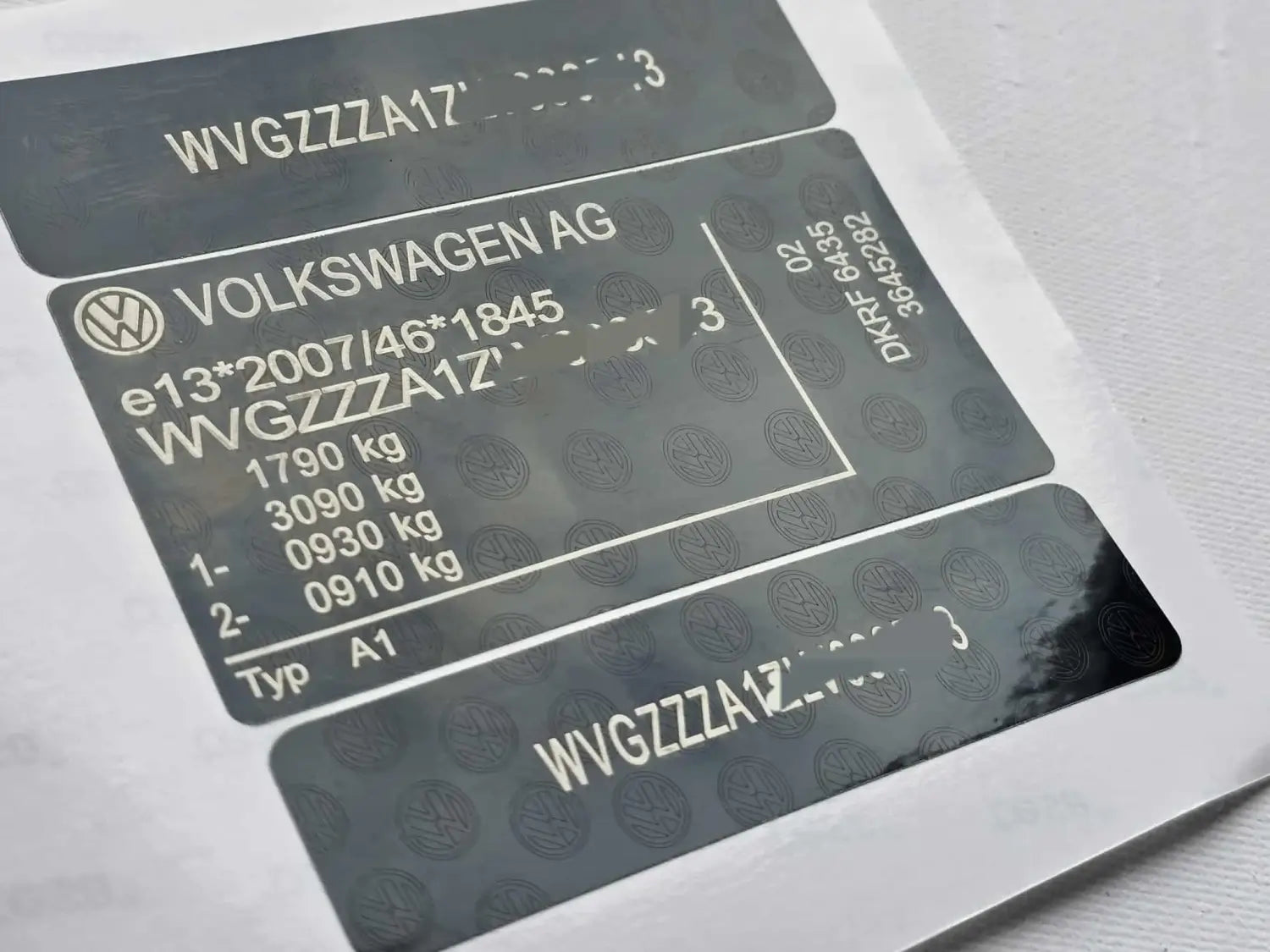 Replacement VIN Stickers for Volkswagen - VIN SHIELD UK LTD